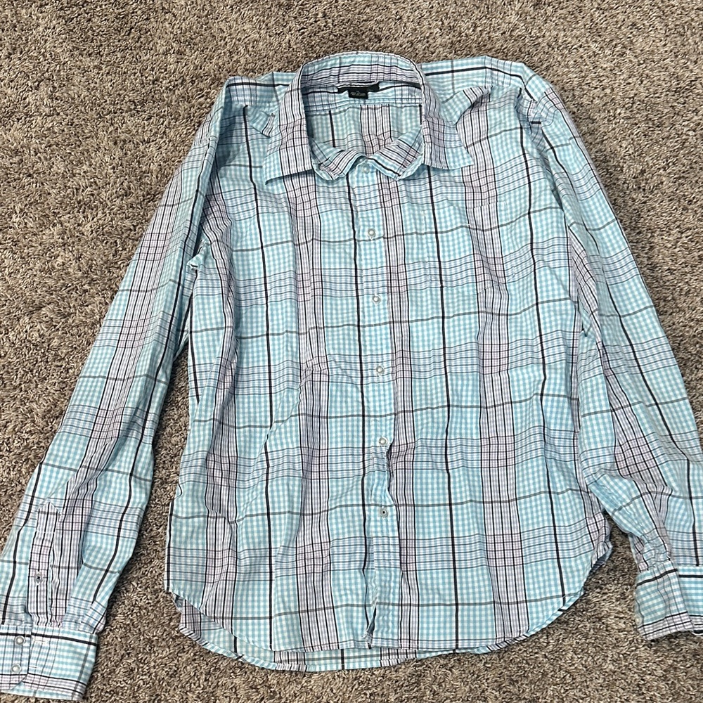 Toscano Casual Blue Plaid Button-Down Shirt for Men XL